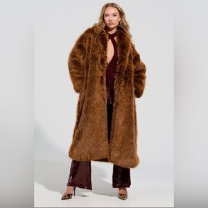 NWT Women's Faux Fur Coat - Brown